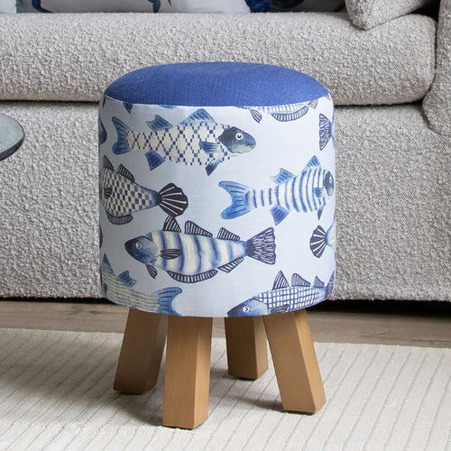 Blue Furniture - Monty Round Footstool Cove Cobalt Voyage Maison