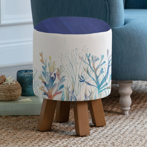 Blue Furniture - Monty Round Footstool Coral Reef Cobalt Voyage Maison