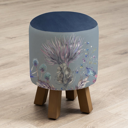 Floral Grey Furniture - Monty Round Footstool Elysium Sapphire Voyage Maison