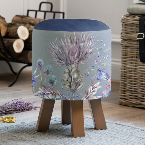 Floral Grey Furniture - Monty Round Footstool Elysium Sapphire Voyage Maison