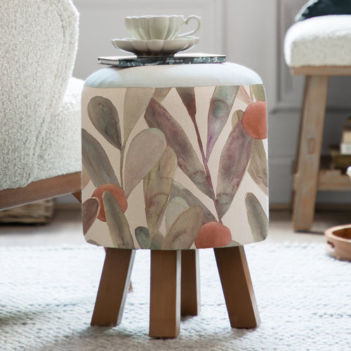 Floral Red Furniture - Monty Round Footstool Enso Mulberry Voyage Maison