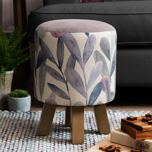 Floral Purple Furniture - Monty Round Footstool Enso Violet Voyage Maison