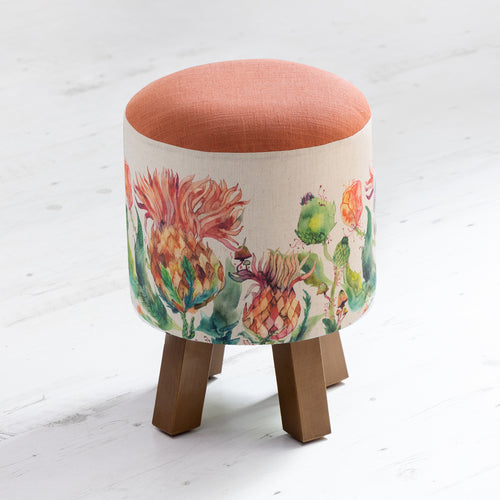 Floral Orange Furniture - Monty Round Footstool Enchanting Thistle Marigold Voyage Maison