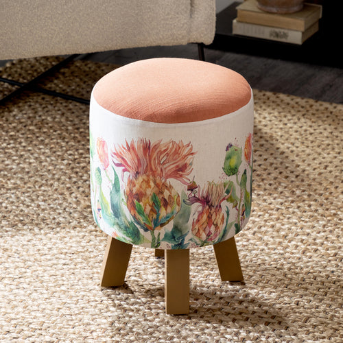 Floral Orange Furniture - Monty Round Footstool Enchanting Thistle Marigold Voyage Maison