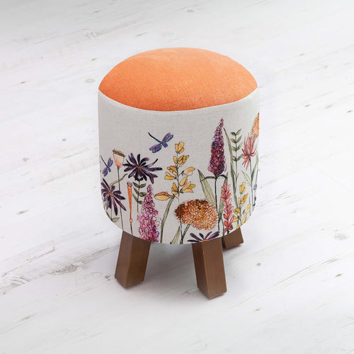 Floral Orange Furniture - Monty Round Footstool Florabunda Russet Linen Voyage Maison