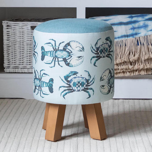 Blue Furniture - Monty Round Footstool Gerroa Seafoam Voyage Maison