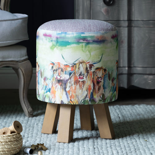 Animal Green Furniture - Monty Round Footstool Heilan Herd Voyage Maison