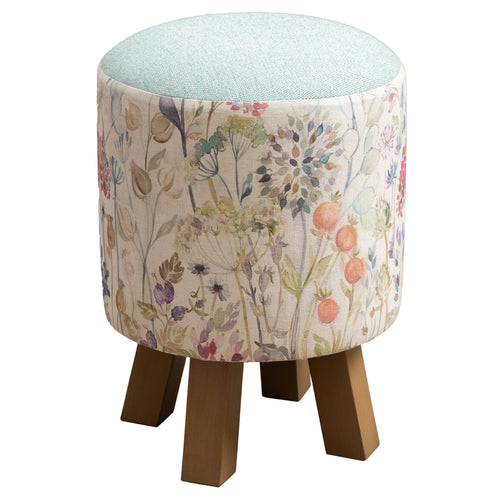 Floral Pink Furniture - Monty Round Footstool Hedgerow Linen Voyage Maison