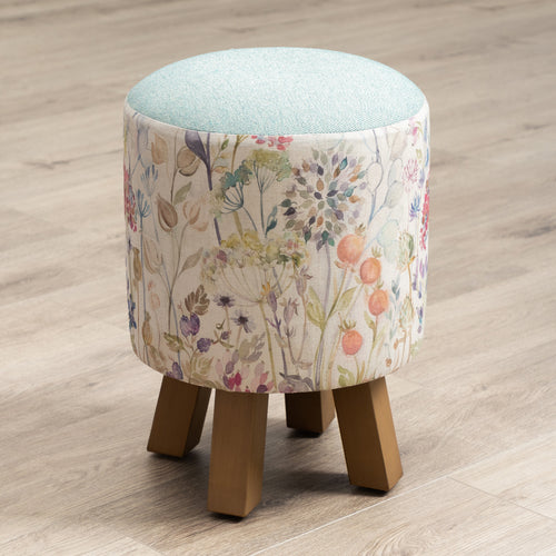 Floral Pink Furniture - Monty Round Footstool Hedgerow Linen Voyage Maison