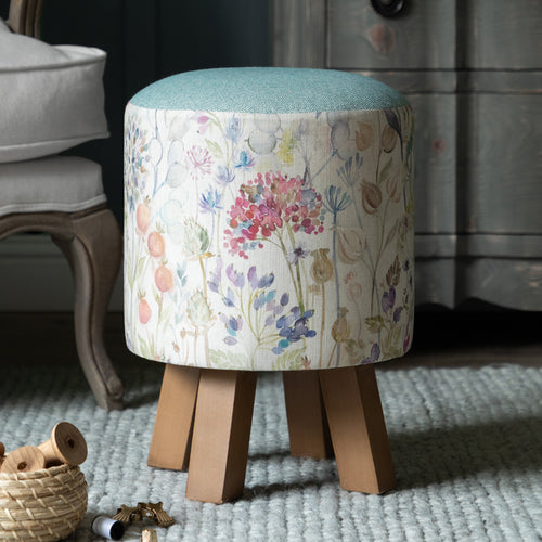 Floral Pink Furniture - Monty Round Footstool Hedgerow Linen Voyage Maison