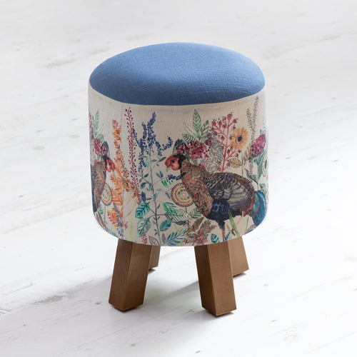 Animal Blue Furniture - Monty Round Footstool Lady Amherst Linen Voyage Maison