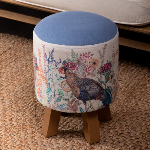 Animal Blue Furniture - Monty Round Footstool Lady Amherst Linen Voyage Maison