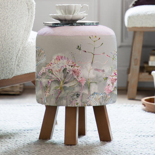 Floral Grey Furniture - Monty Round Footstool Langdale Orchid Voyage Maison