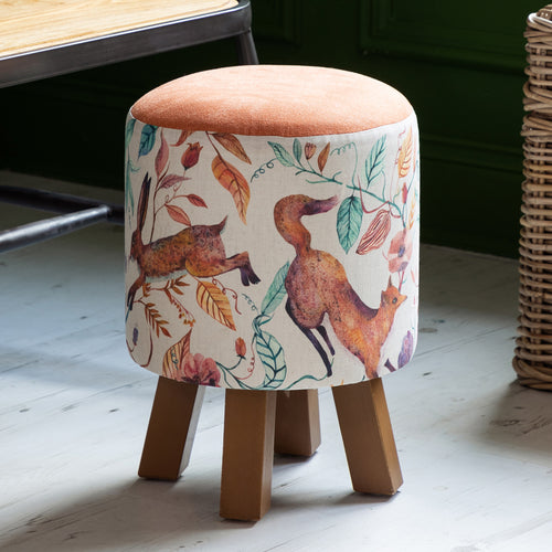 Animal Multi Furniture - Monty Round Footstool Leaping Into The Fauna Linen Voyage Maison