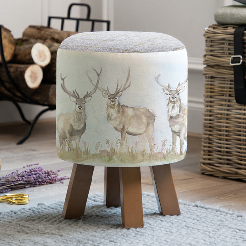 Animal Cream Furniture - Monty Round Footstool Mooreland Stag Voyage Maison