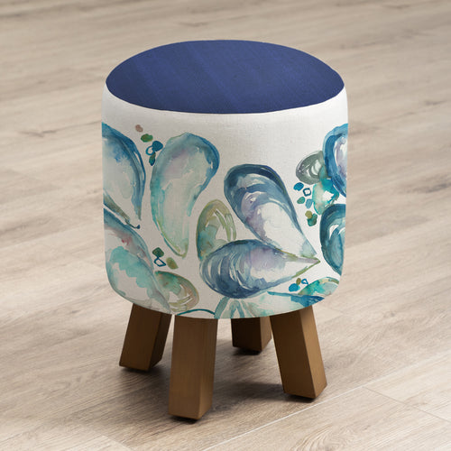 Blue Furniture - Monty Round Footstool Mussell Shells Marine Voyage Maison