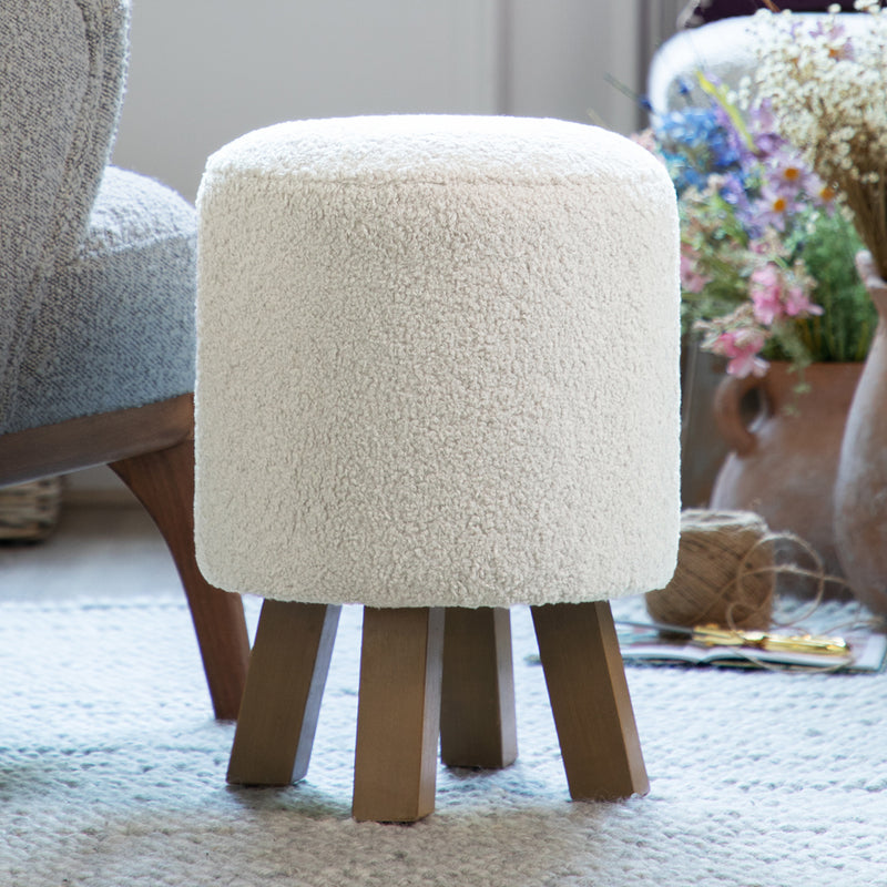 Plain Cream Furniture - Monty Round Footstool Paddington Cream Voyage Maison