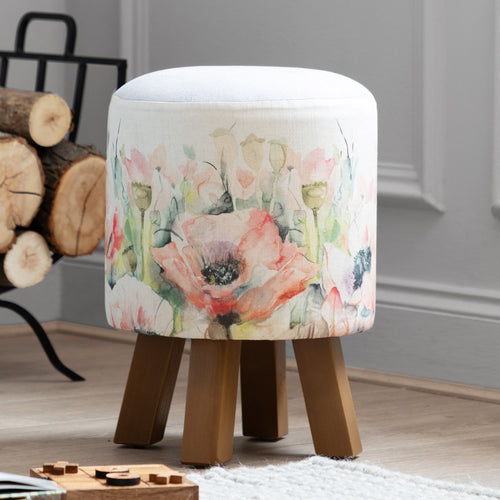 Floral Pink Furniture - Monty Round Footstool Papavera Sweetpea Voyage Maison