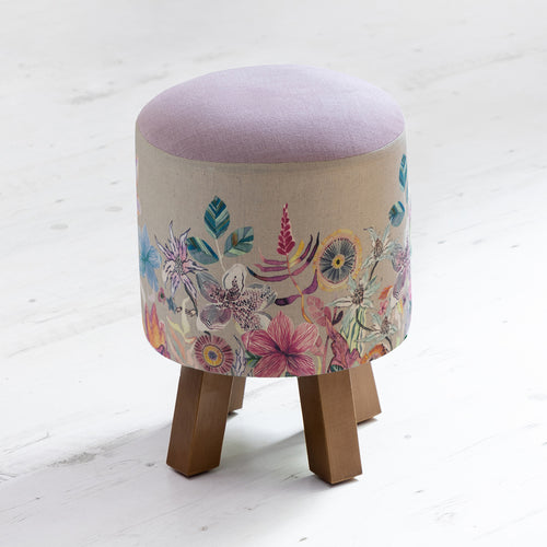 Floral Purple Furniture - Monty Round Footstool Primrose Haze Voyage Maison