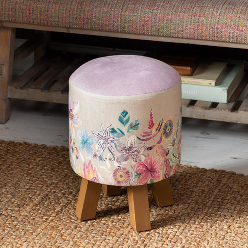 Floral Purple Furniture - Monty Round Footstool Primrose Haze Voyage Maison