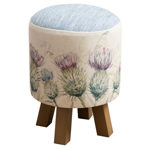 Floral Cream Furniture - Monty Round Footstool Thistle Glen Voyage Maison
