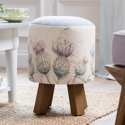 Floral Cream Furniture - Monty Round Footstool Thistle Glen Voyage Maison