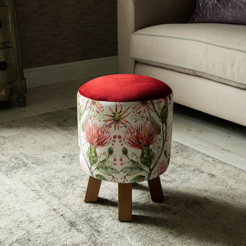 Floral Red Furniture - Monty Round Footstool Varys Russet Linen Voyage Maison