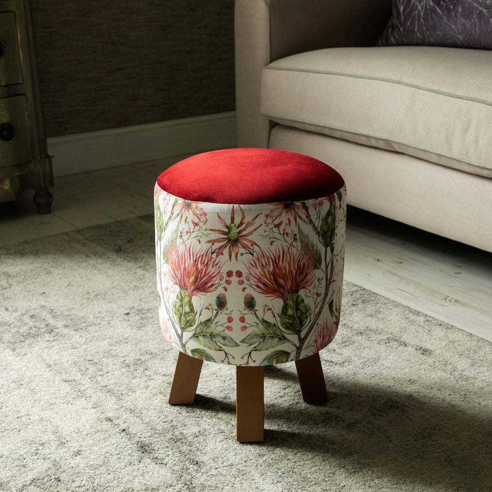 Varys Monty Round Footstool Russet Linen