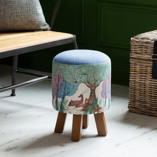  Blue Furniture - Monty Round Footstool Willow Wood Linen Voyage Maison