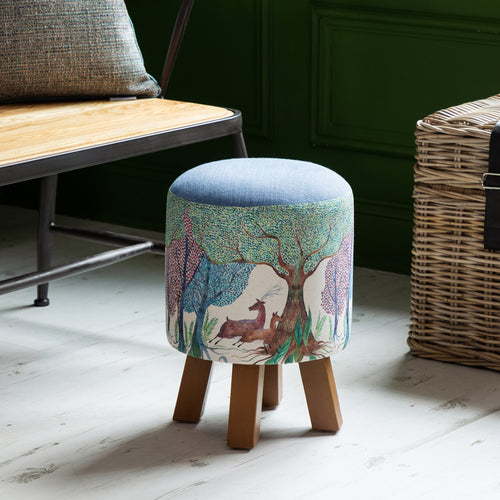 Blue Furniture - Monty Round Footstool Willow Wood Linen Voyage Maison