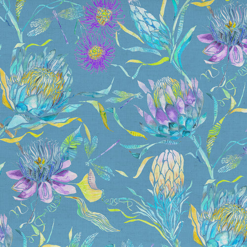 Floral Blue Fabric - Moore Haven Printed Crafting Cotton Apparel Fabric (By The Metre) Aqua Voyage Maison