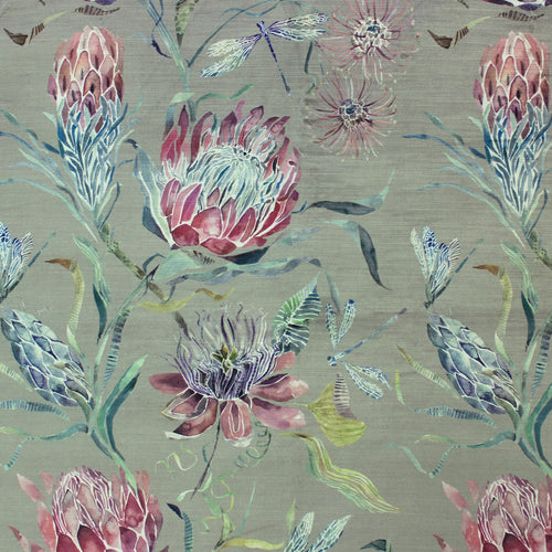 Floral Green Fabric - Moore Haven Printed Velvet Fabric (By The Metre) Grape Voyage Maison
