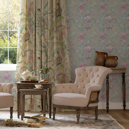 Floral Pink Wallpaper - Moorehaven  1.4m Wide Width Wallpaper (By The Metre) Loganberry Voyage Maison