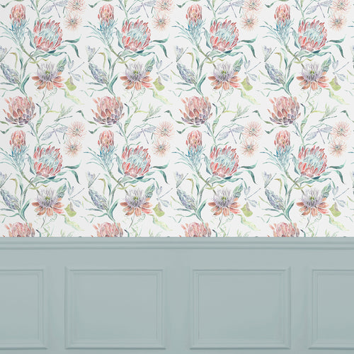 Floral Red Wallpaper - Moorehaven  1.4m Wide Width Wallpaper (By The Metre) Pomegranate Voyage Maison