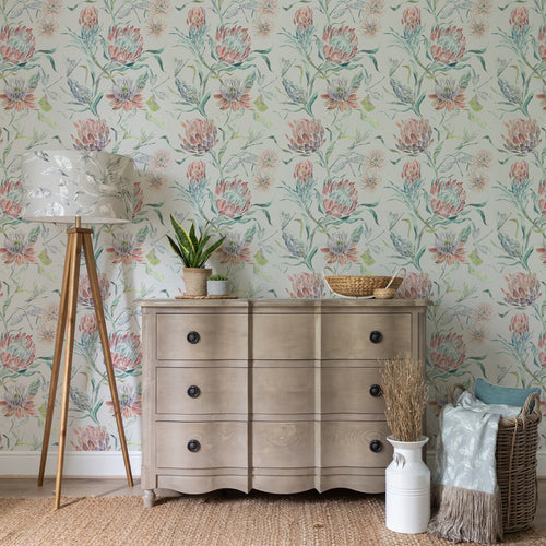 Floral Red Wallpaper - Moorehaven  1.4m Wide Width Wallpaper (By The Metre) Pomegranate Voyage Maison