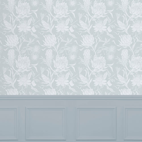 Floral Blue Wallpaper - Moorehaven  1.4m Wide Width Wallpaper (By The Metre) Robins Egg Voyage Maison
