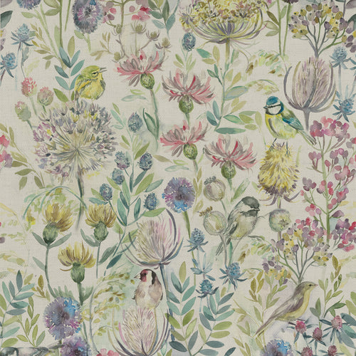 Animal Green Fabric - Morning Chorus Printed Linen Fabric (By The Metre) Natural Voyage Maison
