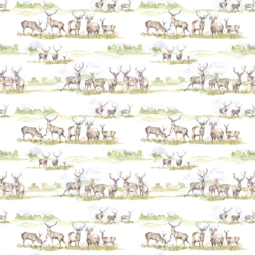 Animal Green Fabric - Morrland Stag Printed Linen Fabric (By The Metre) Natural Voyage Maison