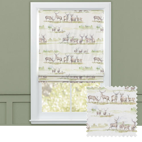 Animal Green M2M - Morrland Stag Printed Linen Made to Measure Roman Blinds Natural Voyage Maison