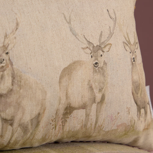 Animal Beige Cushions - Moorland Stag Printed Feather Filled Cushions Natural Voyage Maison