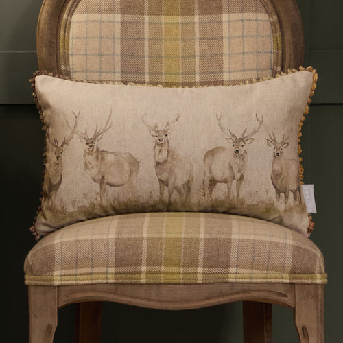 Animal Beige Cushions - Moorland Stag Printed Feather Filled Cushions Natural Voyage Maison