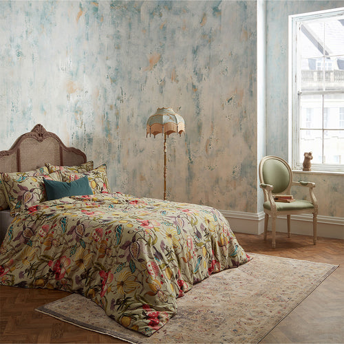 Floral Gold Bedding - Morton Floral Printed Cotton Sateen Piped Duvet Cover Set Chintz EW by Edinburgh Weavers