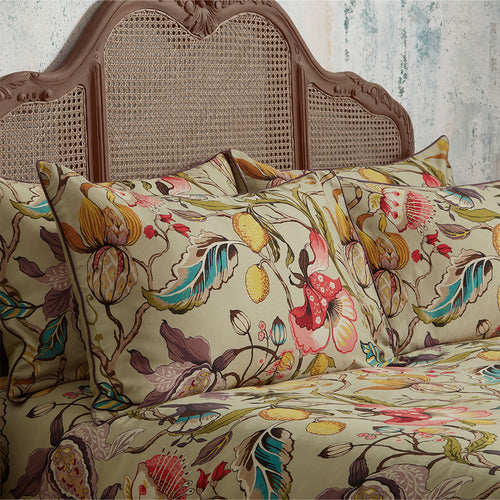 Floral Gold Bedding - Morton Floral Printed Cotton Sateen Piped  Pillowcase Pair Chintz EW by Edinburgh Weavers