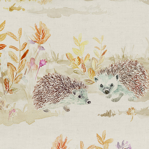 Animal Beige Fabric - Mr And Mrs Hedgehog Printed Linen Fabric (By The Metre) Natural Voyage Maison