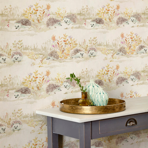 Animal Cream Wallpaper - Mr & Mrs Hedgehog  1.4m Wide Width Wallpaper (By The Metre) Latte Voyage Maison