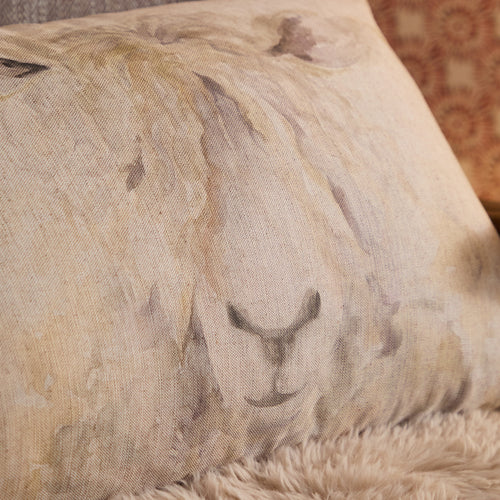 Animal Cream Cushions - Mr Wooly Printed Feather Filled Cushions Natural Voyage Maison