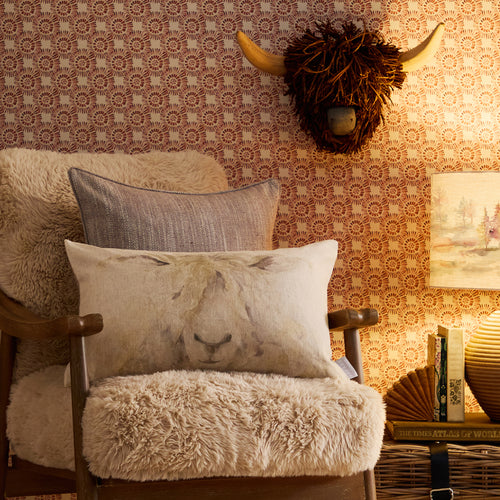 Animal Cream Cushions - Mr Wooly Printed Feather Filled Cushions Natural Voyage Maison