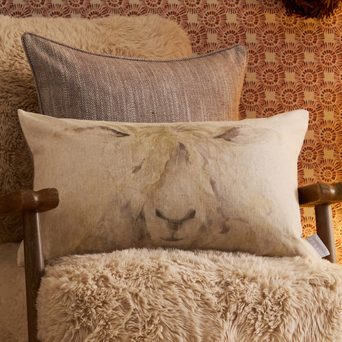 Animal Cream Cushions - Mr Wooly Printed Feather Filled Cushions Natural Voyage Maison