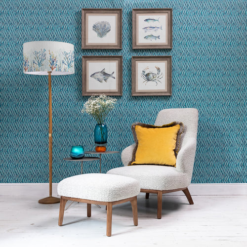 Abstract Blue Wallpaper - Mulyo  1.4m Wide Width Wallpaper (By The Metre) Peacock Voyage Maison