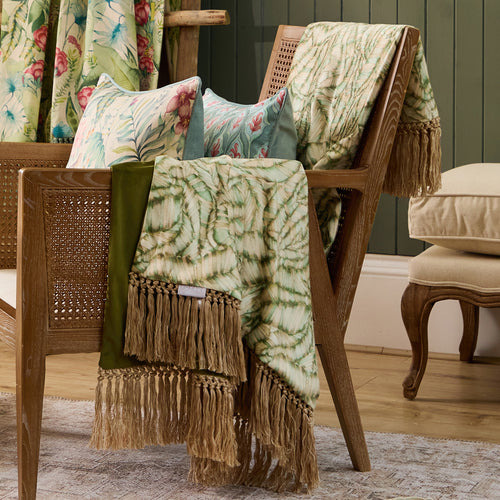 Jungle Green Throws - Musa Chenille Fringe Throw Kiwi Voyage Maison